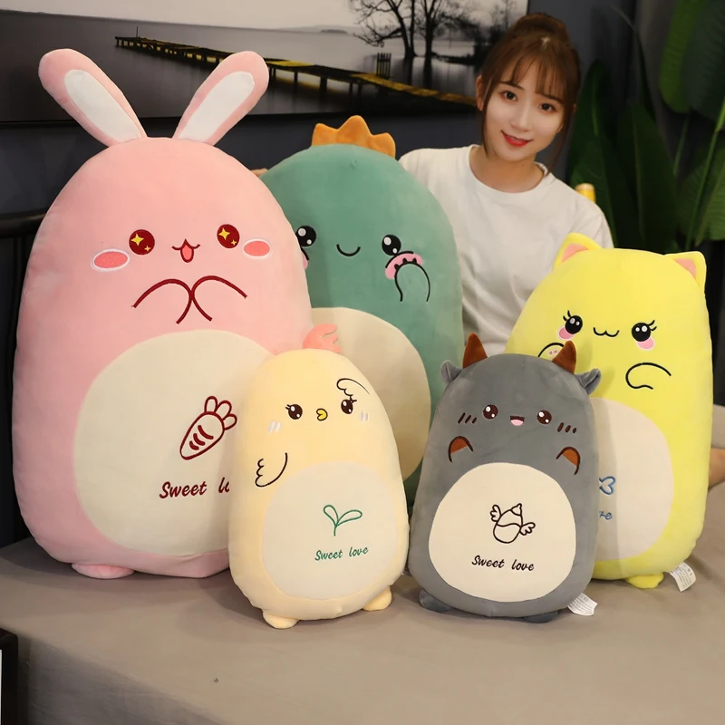 

Hot Huggable Cartoon Animals Dinosaur Rabbit Chick Cat Cattle Plush Toys Stuffed Soft Sleep Pillow Cushion Lovely Gift for Girls