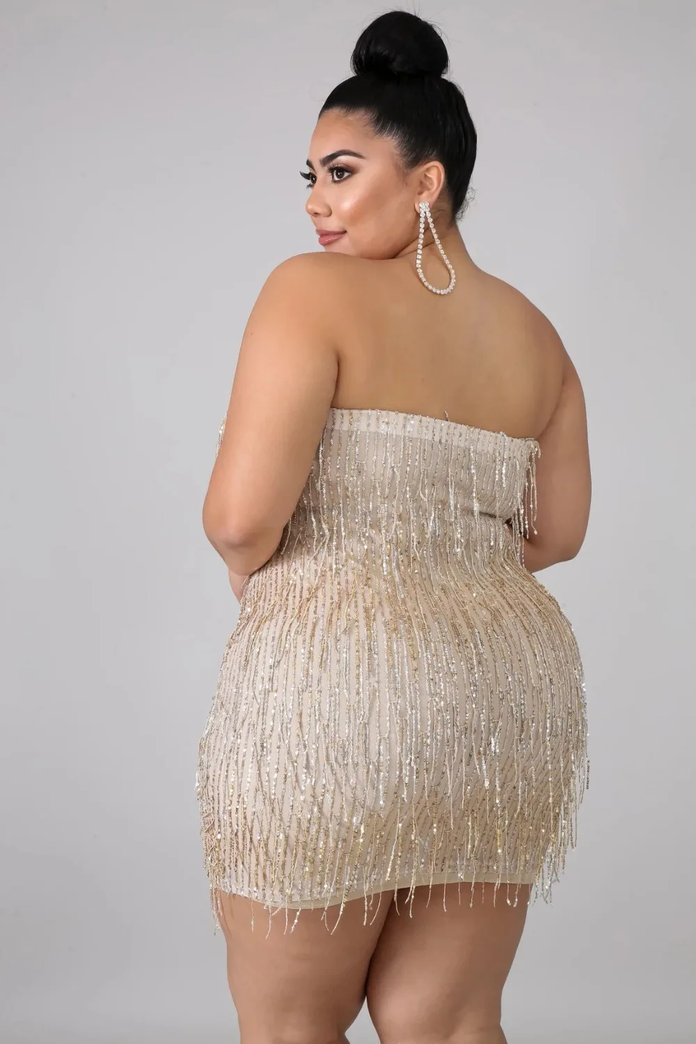 Xl-5XL Mini Dress Sequined Off The Shoulder  Robe Sexy Party & Clubwear Sleeveless Plus Size Women Party Out (12)