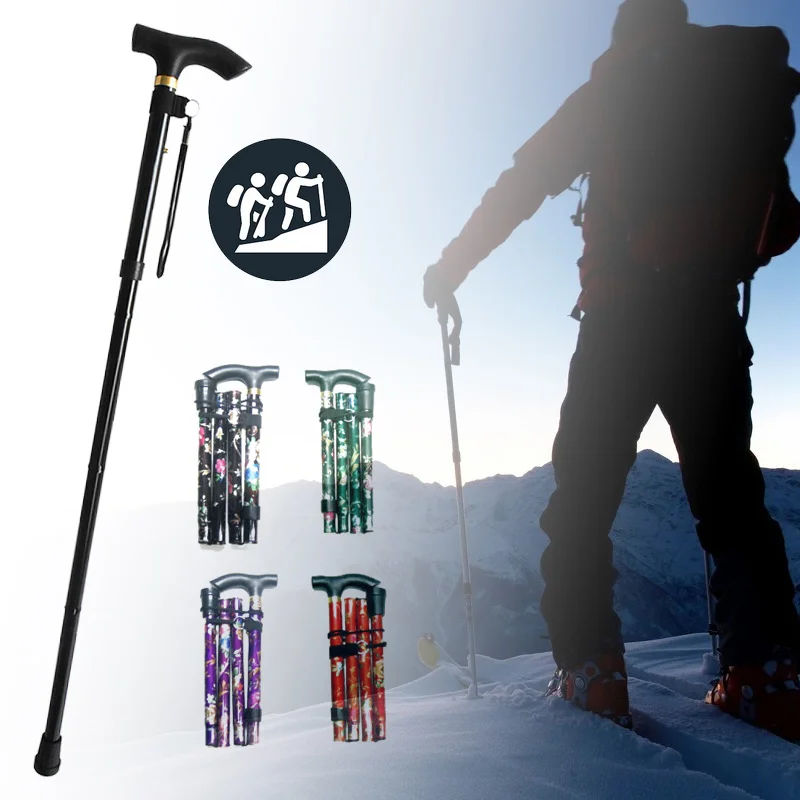 Cane Elderly Stick Camp Holiday Necessities Aluminium Metal T Handle Retractable Walking Trekking Pole Walking Stick Portable