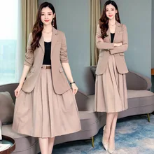 Женский костюм, комплект с юбкой,, высококачественный длинный пиджак на пуговицах, женская повседневная юбка с высокой талией, костюм из двух предметов