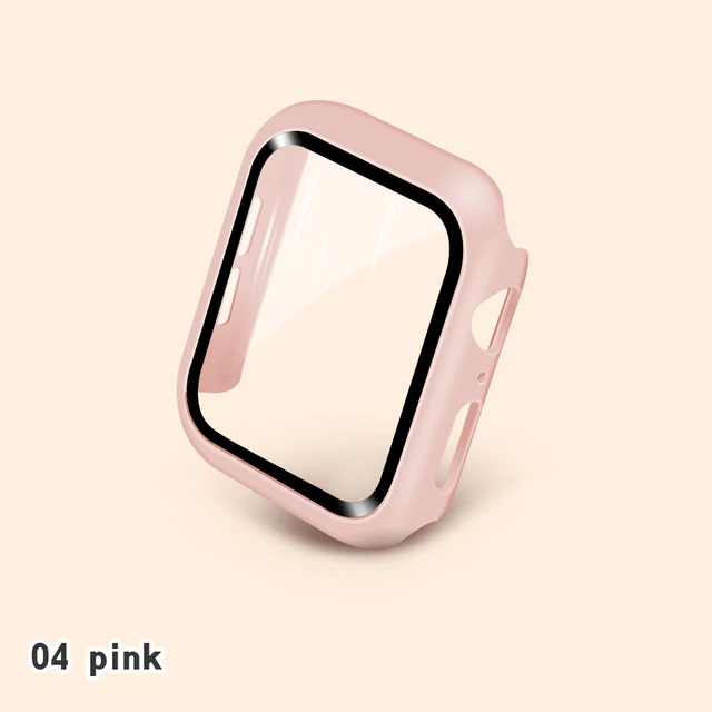 Glass+Cases For Apple Watch Series SE 654321 44mm 40mm Smart iWatch 42mm 38mm 360 Full Bumper Screen Protector+Cover Accessories Pink