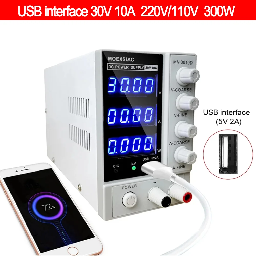 Mini 3010D Power Supply 4-Digit Digital Display USB Charging DC Regulated 30V10A Adjustable Laboratory Switching Po | Обустройство