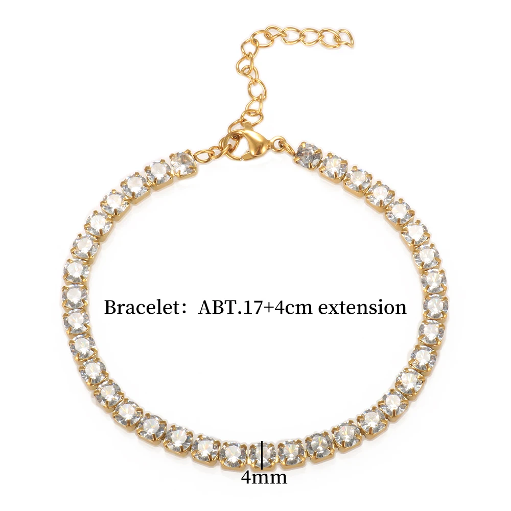 Fashion High Quality Stainless Steel Cubic Zirconia Collar Necklace Rhinestone Bracelet Woman Trendy Jewelry Set Gift Wholesale