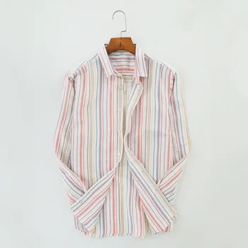 

The new spring and summer 2020 men's cotton and linen shirt young pure and fresh and stripe long sleeve shirts