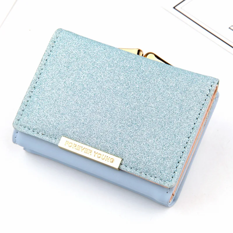 Синий LILY QUEEN, женский модный короткий кошелек с блестками, три сложения, для девушек, мульти-держатель для карт, сумка для денег для дам - Цвет: Синий