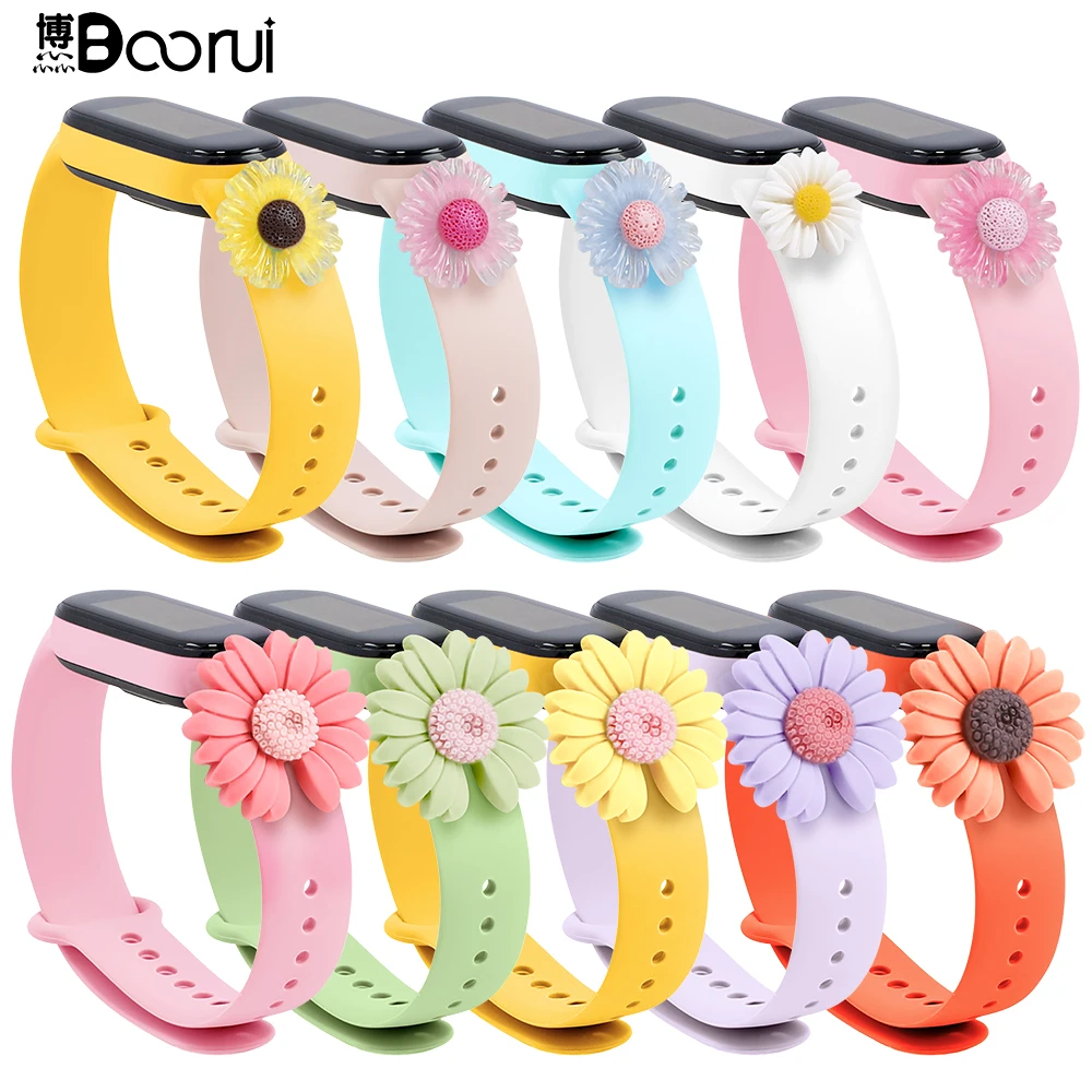Пластиковые цветы BOORUI ремешок для Miband 5 милые животные my band 3 4 сменный браслета