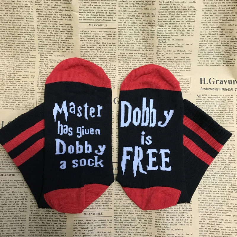 Unisex Novelty Socks Master Has Given Dobby A Sock Dobby Is Free Funny Soft Cotton Casual Print Letter Fashion