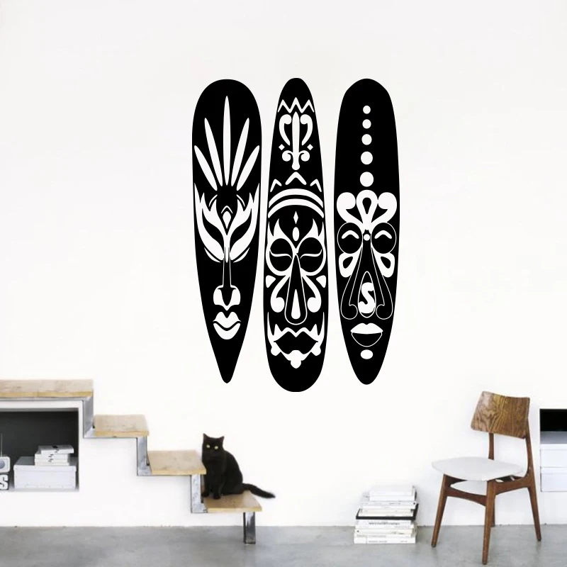 Modern African Masks Wall Sticker Kids Room Living Room African Masks Surfboard Wall Decal Bedroom Vinyl Decor (1)