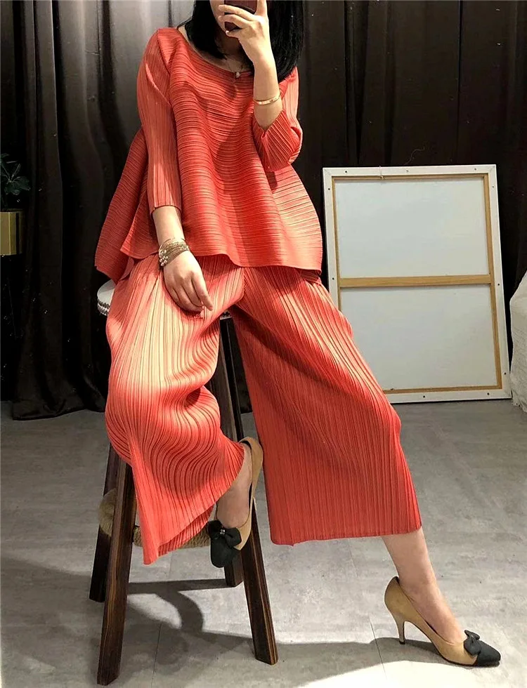 Tanie Fashion casual loose duży rozmiar Miyake fold dwuczęściowy garnitur 2021 sklep