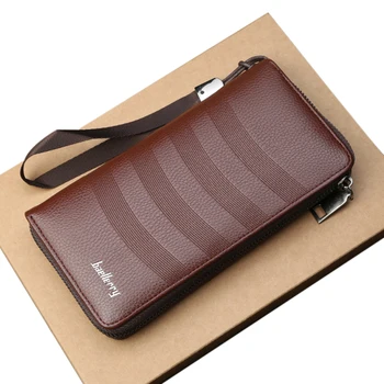 

Men Fashion PU Leather Zipper Card Pack Business Coin Purse Long Solid Color Wallet with Lanyard Black/Dark Coffee/Light Coffee