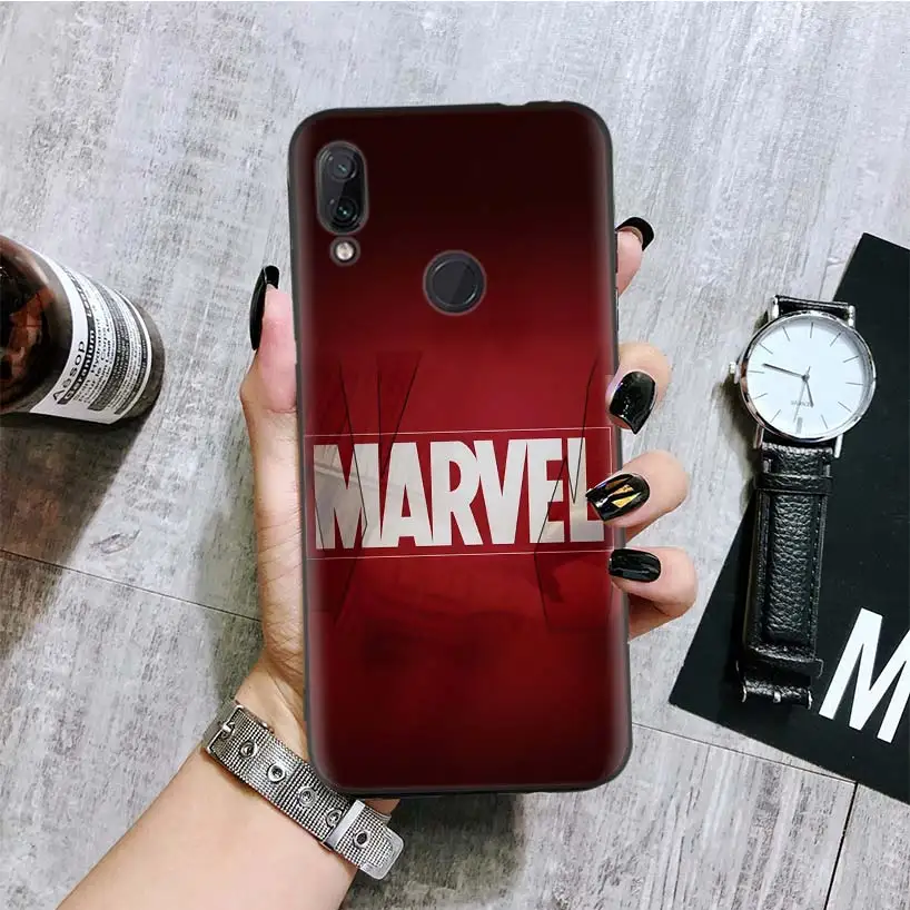 С принтами "Marvel", "Мстители", черная крышка чехол для телефона для Xiaomi Redmi Note фотоаппаратов моментальной печати 8 7 7S 7A 6 S2 GO K20 Pro 6A mi 6X 5X A1 CC 9 8 Coque