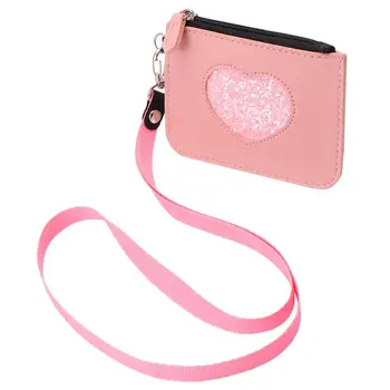 

Heart Pattern Card Holder Portable Glitter Multiple ID Slot Card Bag Coin Storage Bag with Hanging Strap for Women Girls (Pink)