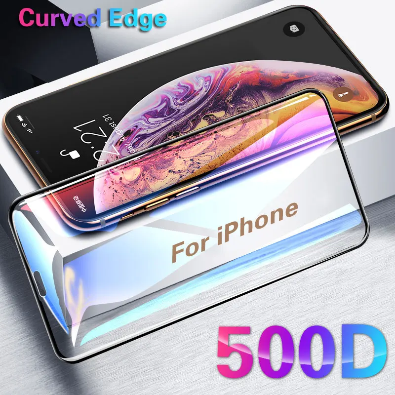 

500D Curved edge Protective Glass on the For iPhone X XR XS Max Full Cover iPhone 11 Pro Max Screen Protector Tempered Glass