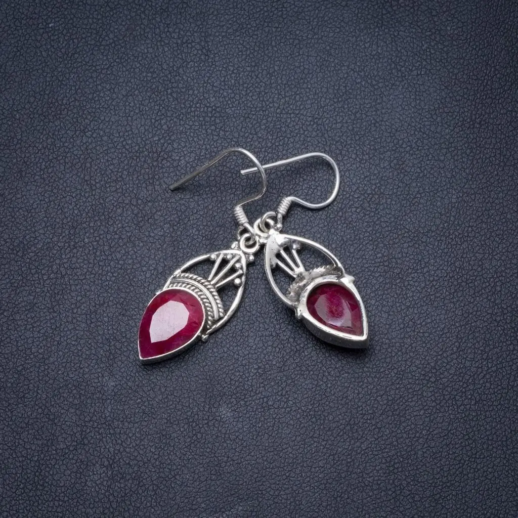 Natural Simulated Cherry Ruby Handmade Unique 925 Sterling Silver Earrings 1.5&quot Y1504 | Украшения и аксессуары
