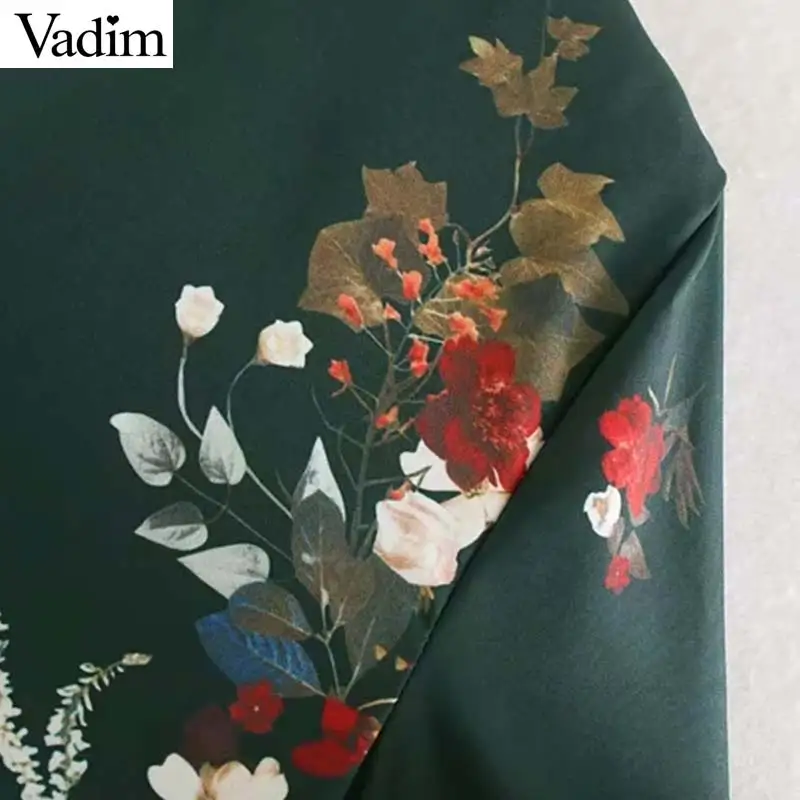 Vadim women elegant floral print mini dress straight style long sleeve pockets female retro stylish dresses vestidos QC910