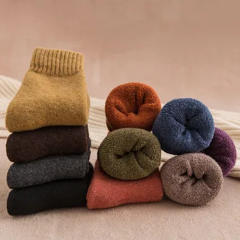 

Winter women's thick and warm solid color wool socks Harajuku retro cold resistant fashion casual cashmere socks 5 pair