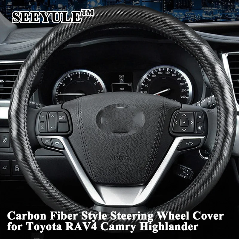 

1pc SEEYULE Sporty Carbon Fiber Style Car Steering Wheel Cover Accessories for Toyota Reiz Highlander Corolla RAV4 Yaris Camry