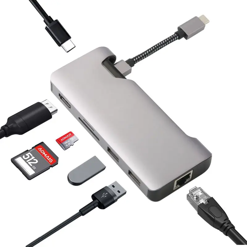 7-в-1 usb-хаб Тип C на HDMI USB3.0 RJ45 Мощность адаптер для MacBook Pro Air samsung Dex S8/S9 huawei P20 Pro usb c разветвитель