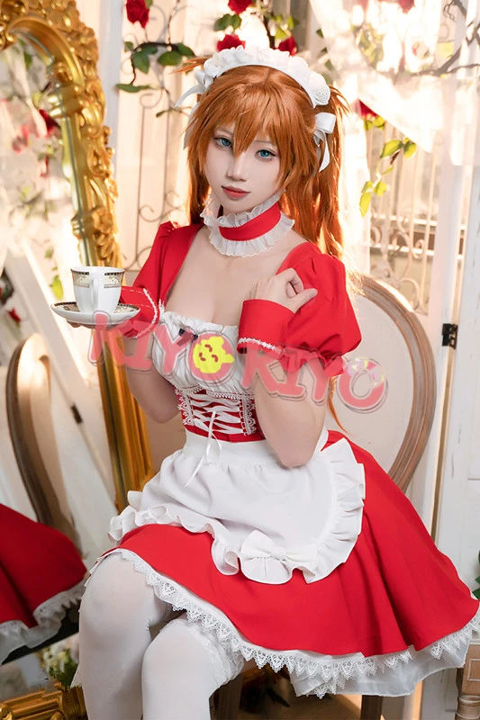 KIYO-KIYO ЕВА АСУКА Косплей Asuka Langley Soryu горничная платье Костюм Хэллоуин костюмы |