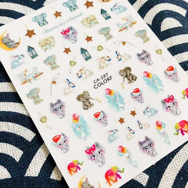 CA-597 SPRING flower Elephant rabbits 3d nail art stickers decal template diy nail tool decorations