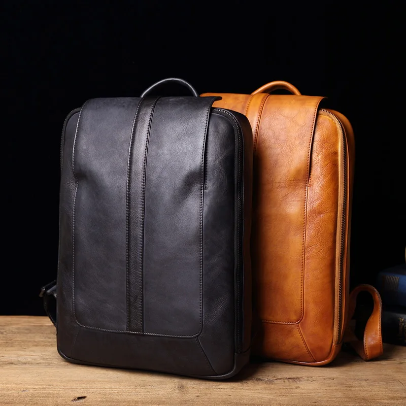 Новинка, мужской рюкзак из натуральной кожи, школьный рюкзак, Повседневный, 15,6 дюймов, сумка для ноутбука, Ретро стиль, большая вместительность, мужские рюкзаки для путешествий