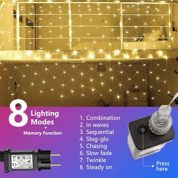 

Xmas LED String Lights Net Mesh Lights 2x3M 4x6M Warm White Curtain Fairy Light with 8 Modes Controller Party Outdoor Wall Decor