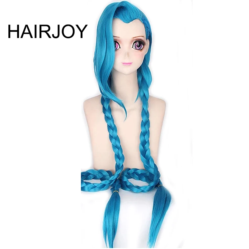 Парик для косплея HAIRJOY Lol Jinx длиной 100 см синий с двойными косами парик костюма на