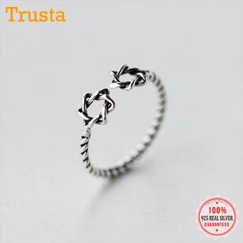 

Trustdavis 100% 925 Sterling Thai Silver Fashion Hollow Double Star Adjustable Ring For Women Party S925 Ring Jewelry Gift DS427