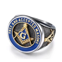 New 3 color Masonic Free Mason Rings Men Stainless Steel Signet Freemason Silver Blue Freemasonry Punk Jewelry Mens Male Gifts 2