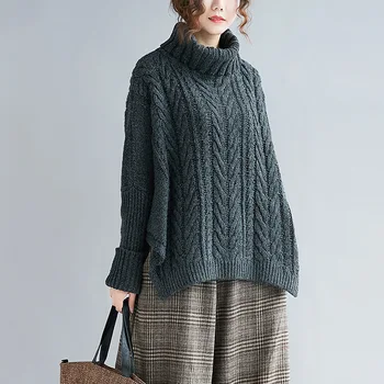 

New Casual Korean Loose Turtleneck Autumn Winter Women Sweaters Kniting Pullover Soild Color Female Outsied Sweaters