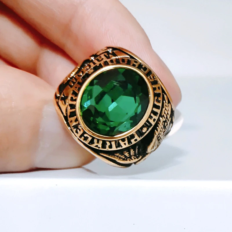 Anillo de oro de piedra verde para y niño, joyería de acero inoxidable, joyería de marca|Anillos| -