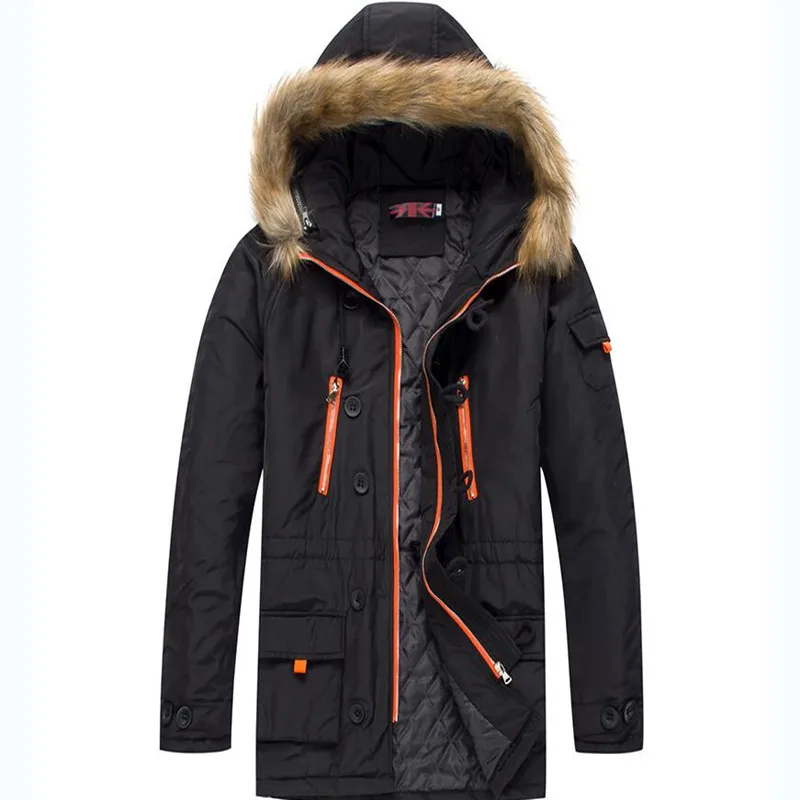 

The men's new 2019 collection features a long, stylish cotton jacket for men with a plush and thick warm casual coat