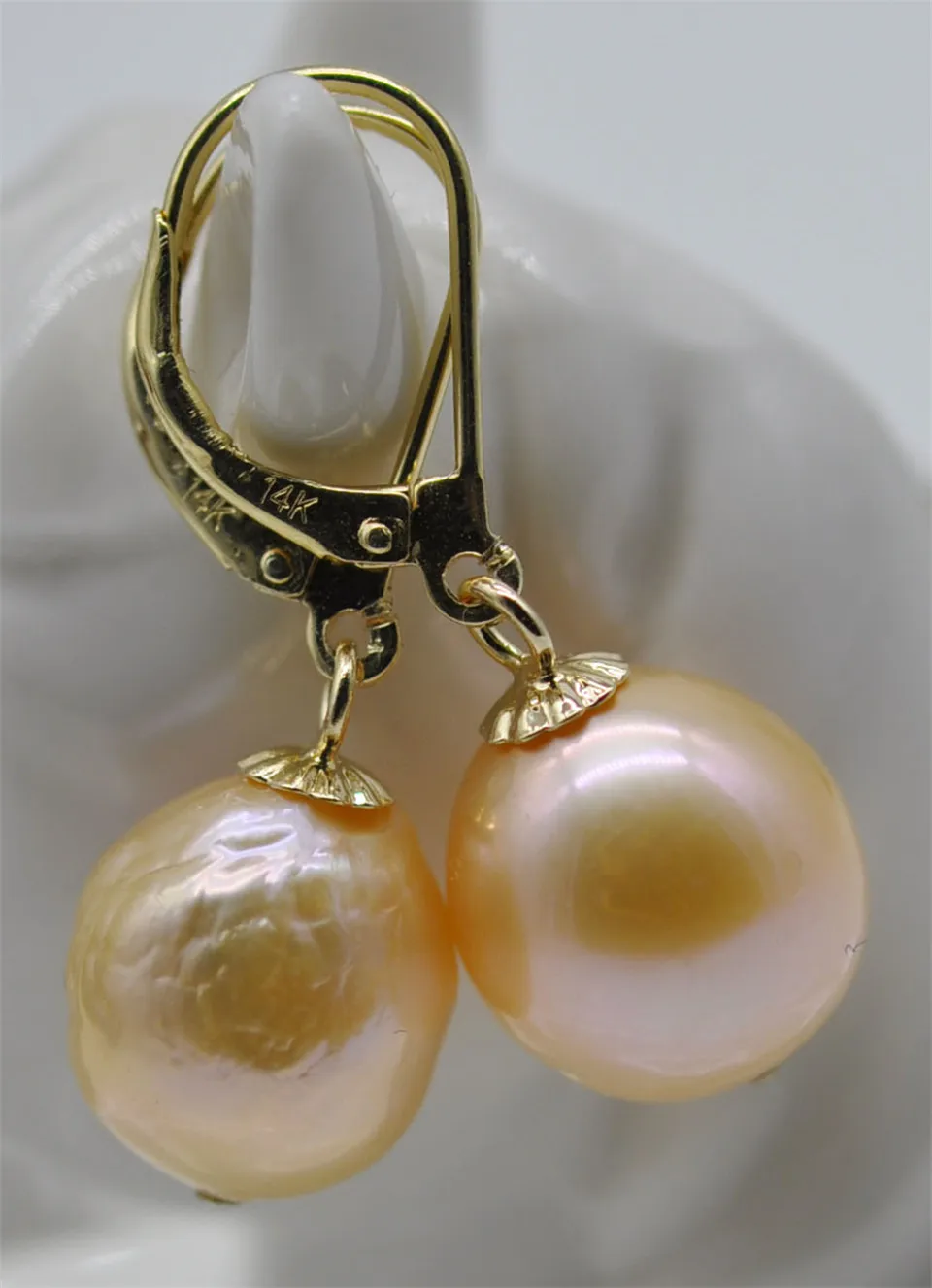 

HABITOO Gorgeous 12-13mm South Sea Baroque Gold Pink Pearl Earring 14k Earring Ladies Pearl Earrings Jewelry Gift for Women