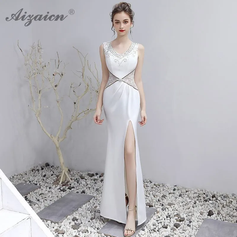 Белое сексуальное вечернее платье из шифона Русалка Длинные Cheongsam современный