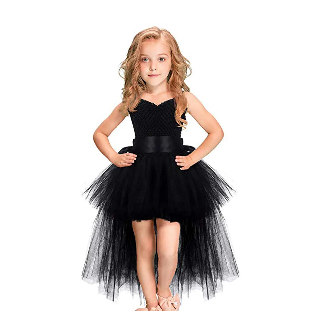 Вечернее платье для дня рождения с v-образным вырезом и шлейфом для девочек черное платье-пачка для девочек детское бальное платье из тюля для девочек Рождественский костюм От 2 до 9 лет