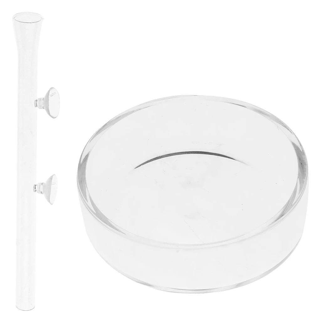 Glass Aquarium Feeding Dish + 300 MM Glass Tube Shrimp Feeder with Suction Cup Fish Tank Transparent Equipment