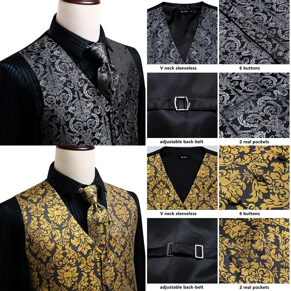 blazers Novelty Slim 4PC Vest Necktie Hanky cufflinks Silk Men's Waistcoat Neck Tie Set for Suit Dress Wedding Paisley Floral Vests Fat áo khoác blazer