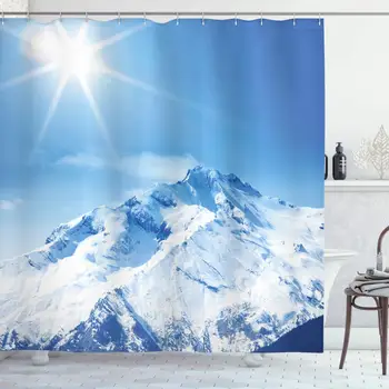 

Apartment Decor Collection, Photo of Big Mountain's Snowy Peak and Sun in Bright Sky Magical Nature Landscape Art, Polyester