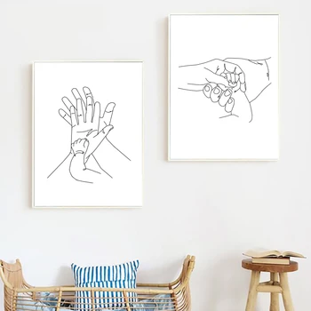 

Abstract Hands Line Print Holding Hand Family Couple Baby Single Line Drawing Love Poster Wall Art Canvas Painting Bedroom Decor