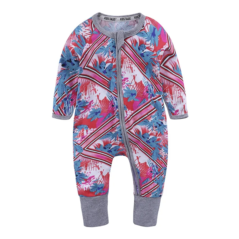 New Cartoon Print Baby Boys Girls Bodysuit Newborn Infant Toddler Jumper Sleepsuit Pajama Cotton Zips Jumpsuit Long Sleeve 0-24M Cute Infant Baby Girls Romper