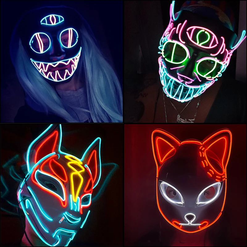 EL Wire Neon LED Light Up Mask, Halloween Tomorrow Land planchers y Party  Cosplay, 3V Steady on Driver - AliExpress