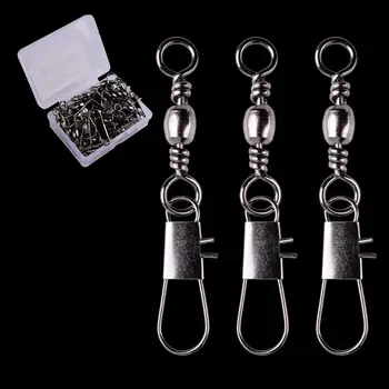 

50pcs/ Box Stainless Steel Fishing Connector Pin Bearing Rolling Swivel Snap 3/0#-14# Pins Fishhook Fishing Tackle Accessories