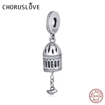 

Choruslove Bird Cage Pendant Charm 925 Sterling Silver Bead Fits Pandora Charms DIY Animal Bracelet