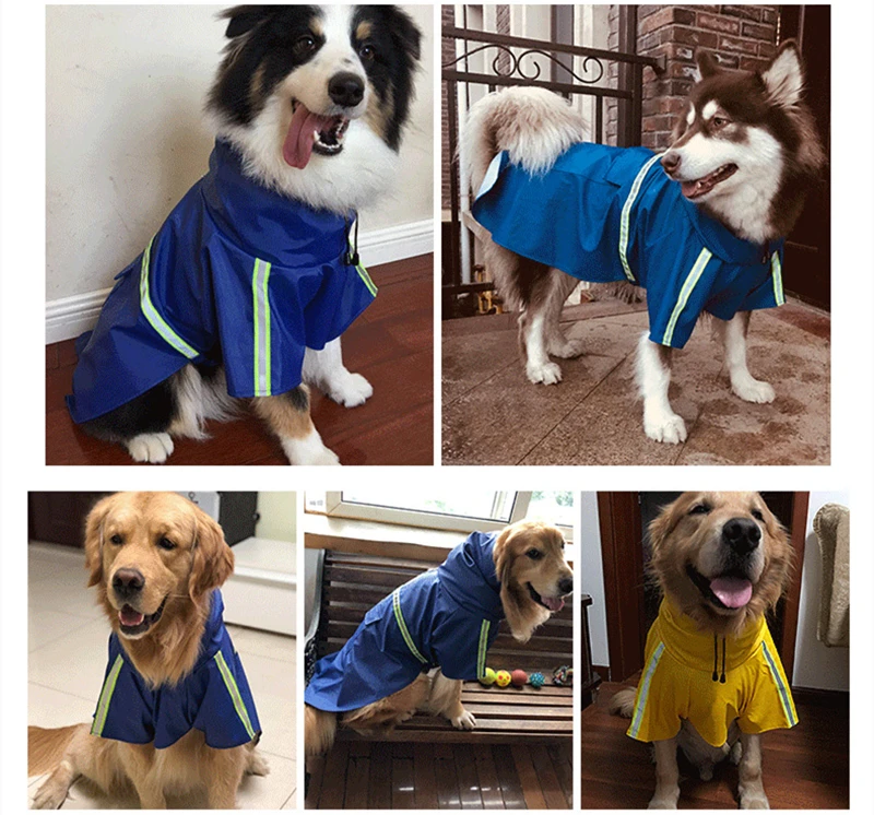 Pets Dog Raincoats Reflective Small Large Dogs Rain Coat Hood Waterproof Jacket Adjustable Lightweight Rain Poncho with Strip Reflective Fashion Outdoor Breathable Puppy Clothes