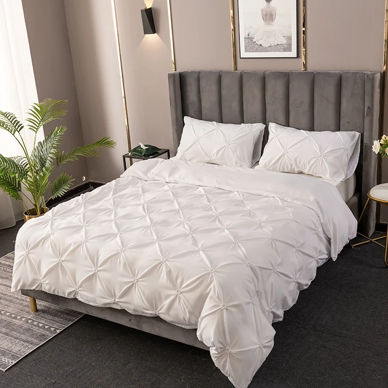 White Luxury Duvet Cover Set Queen King Size Pinch Pleat Brief Bedding