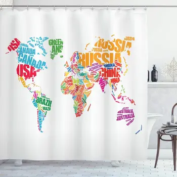 

World Map Shower Curtain World Map with Names of The Countries Europe America Africa Asia Graphic Style Bathroom Decor Set