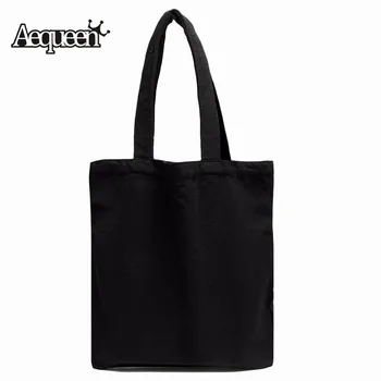 

Aequeen Women's Tote Shoulder Bags Korea Simple Canvas Shopping Bag 2020 Cotton Cloth Handbags Eco Reusable Grocery Bags Black