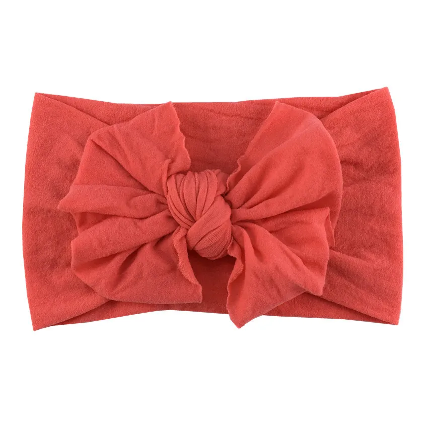 Новая брендовая нейлоновая повязка на голову с бантом для маленьких девочек, повязка для волос с бантиком, аксессуары, однотонный головной убор ободок, реквизит для фотосессии, подарки - Цвет: peach