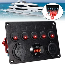 Mayitr 1pc 12-24V 5 Gang ON-OFF Toggle Switch Panel Dual USB Socket Charger Red LED Voltmeter For Car Boat Marine RV Truck 5 gang on off car toggle switch panel 4 2a dual usb socket charger led voltmeter cigarette lighter boat marine truck switches
