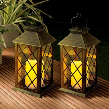 

Solar Candle Lantern With LED Flickering Flameless Candles Waterproof Garden Hanging Lantern LED Candle Lanterns Decorative